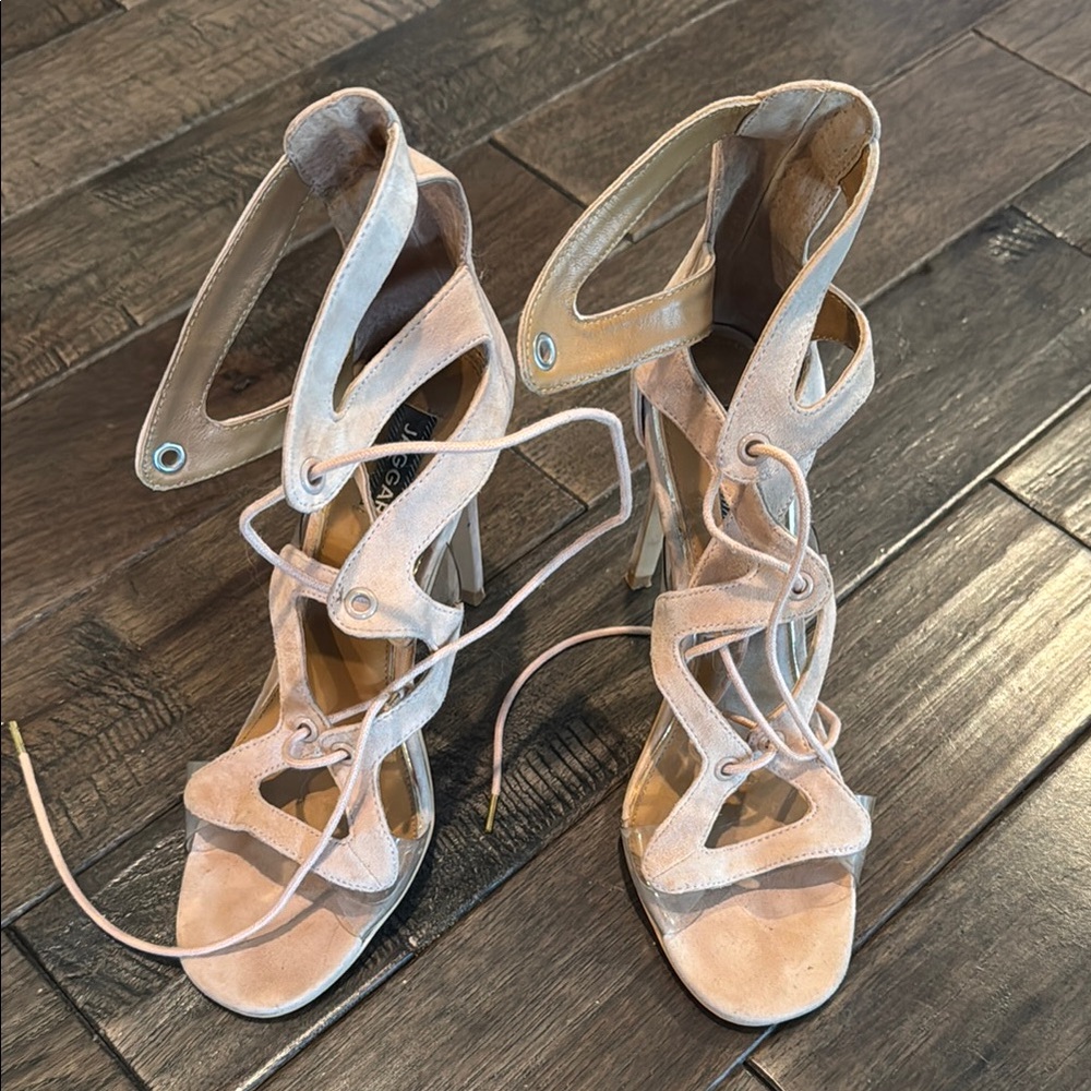 Beige Lace-Up Heels